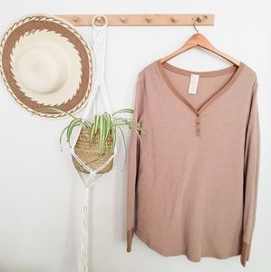 Brown Waffle Knit Thermal Henley Top Size XXL